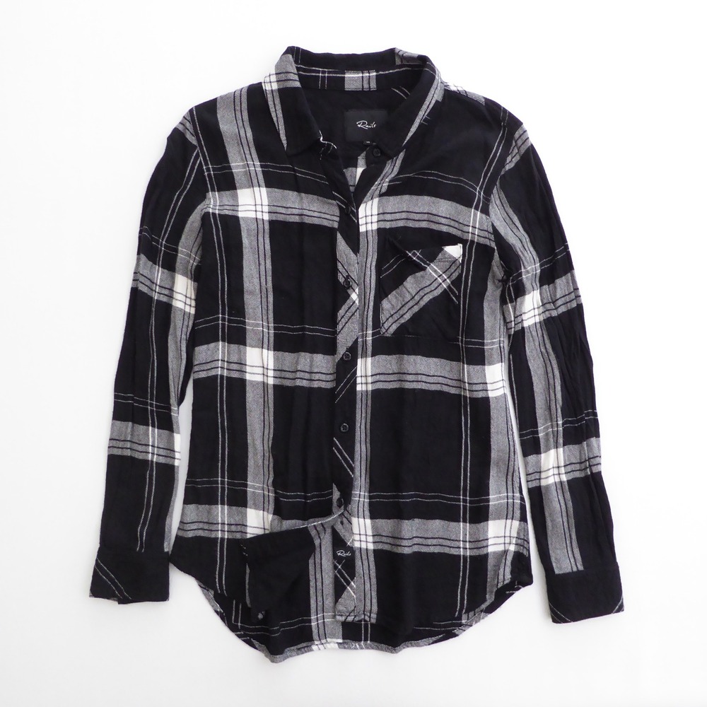 Rails Hunter Womens Button Down Shirt Black Bone Plaid Rayon Size XS